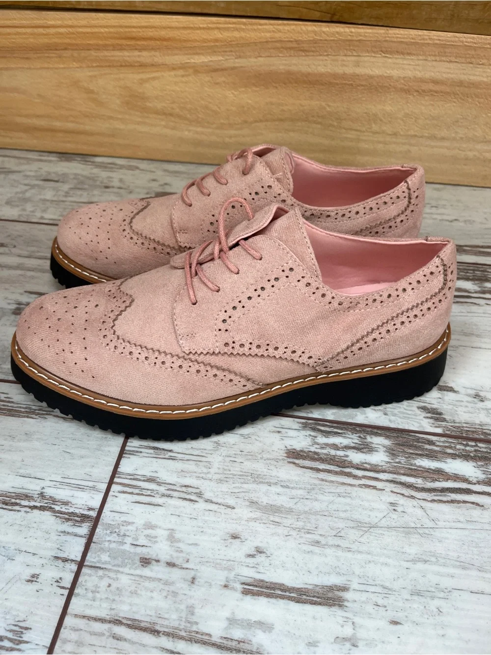 Dusty Pink Blush Wingtip Oxford Brogues Platform Lace Up 10